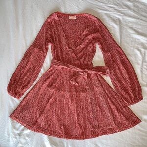 Showpo Rose Metallic Wrap Dress - Red Pink Shimmer